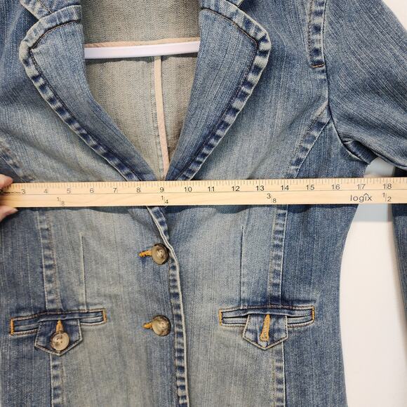 Vintage Y2K Old Navy Jean Denim Jacket Size S Distressed Stone Wash Peplum 2000s - Picture 10 of 15